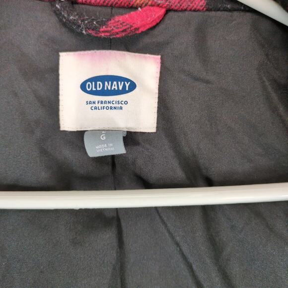 Old Navy Wool Blend Buffalo Plaid Coat Women's L Double Breasted Lined Pockets - Picture 7 of 10